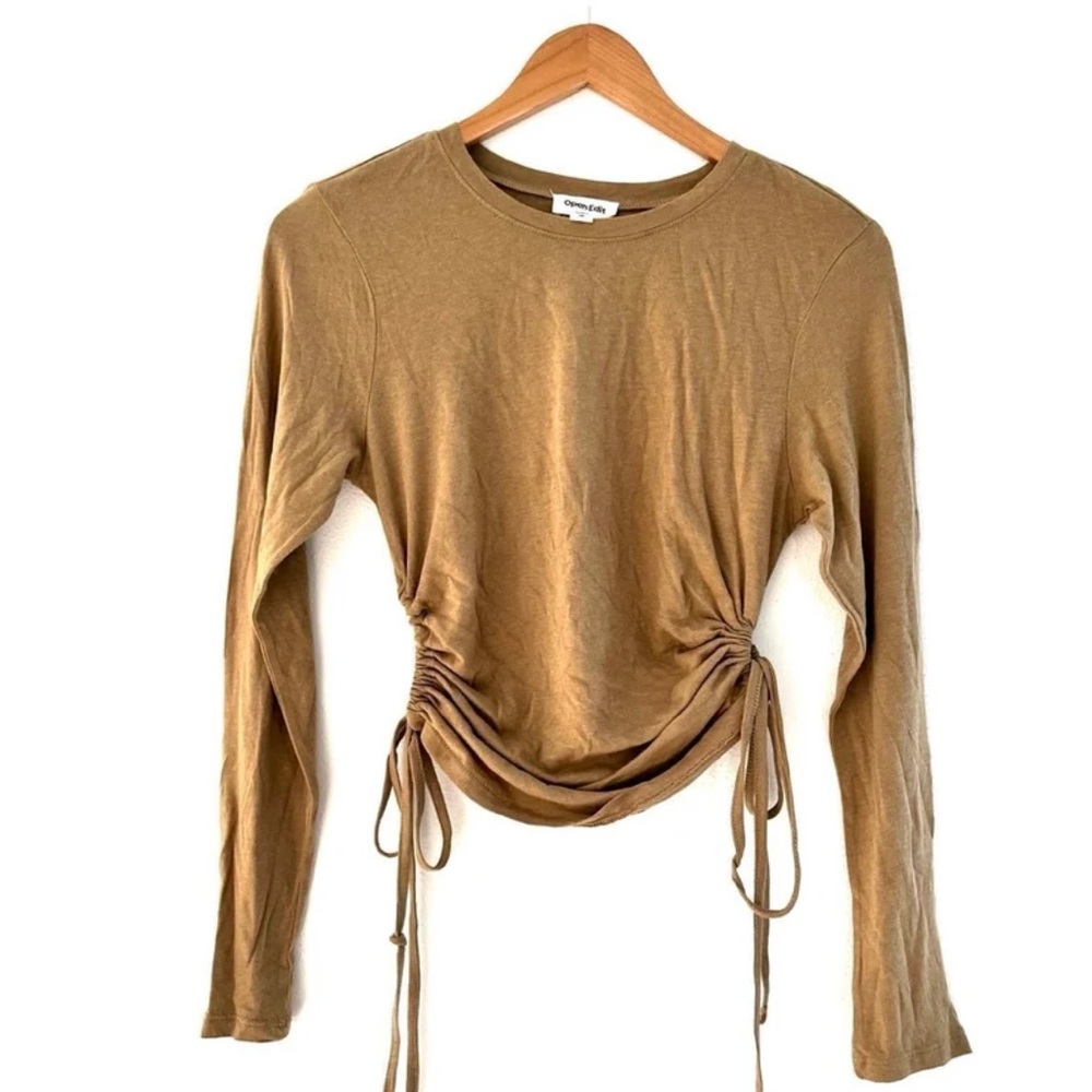 Open Edit Tan Long Sleeve Crop Top - Picture 2 of 6